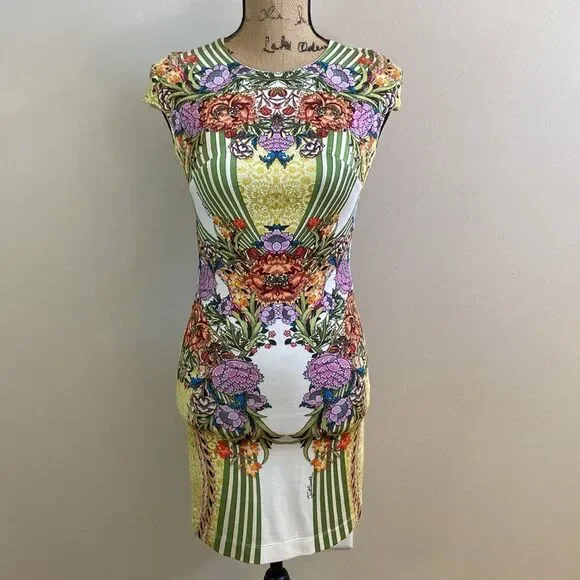 NWT Just Cavalli Gorgeous Rare Animal Floral Print Mini Bodycon Dress size XS - Picture 6 of 16